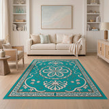 Blue and Teal Traditional Persian Ornate Teal Persian Floral Area Rug
