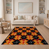 Bold Orange Black Geometric Diamond Rug