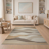 Abstract Wavy Beige Abstract Area Rug