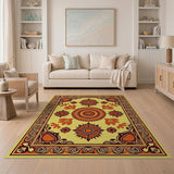 Cream Sunflower Medallion Oriental Rug