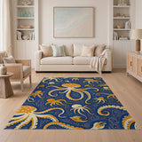 Whimsical Orange Octopus Coastal Area Rug