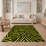 Bold Yellow Black Geometric Zigzag Area Rug