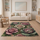 Ornate Pink Rose Floral Vintage Area Rug