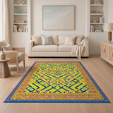 Vibrant Yellow Geometric Maze Area Rug