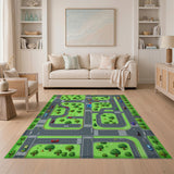 City Streets Play Rug with Cars and Trees