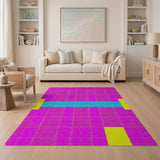 Vibrant Pink Blue Yellow Dotted Geometric Area Rug