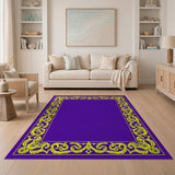 Purple Area Rug with Ornate Gold Floral Border