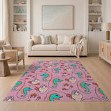 Playful Cartoon Seahorse Area Rug in Pink