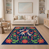 Whimsical Maneki-Neko Cats Poinsettia Floral Rug