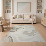 Abstract Wave Beige Beige and Neutral Area Rug