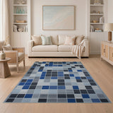 Modern Geometric Blue Grey Patchwork Area Rug