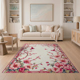 Pink Cherry Blossom Branches and Birds Rug