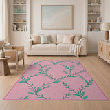 Pink Green Vine Leaf Art Deco Area Rug