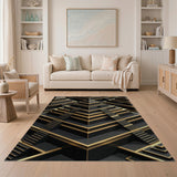 Black Gold Geometric Ziggurat Pyramid Area Rug