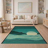 Teal Striped Sunrise Landscape Area Rug