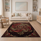 Opulent Red Gold Swirl Medallion Area Rug
