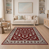 Red Persian Floral Area Rug with Ornate Ivory Border