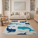 Blue and Teal Playful Whale Ocean Kids Area Rug