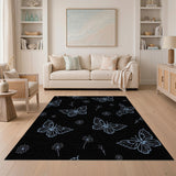 Blue Butterfly Daisy Line Art Area Rug