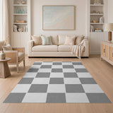 Textured Gray Grid Geometric Area Rug