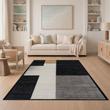 Asymmetrical Geometric Black White Gold Area Rug