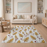Golden Feathers Red Berries Boho Area Rug