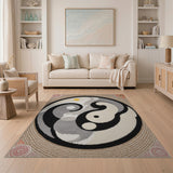 Yin-Yang Tribal Border Tufted Rug