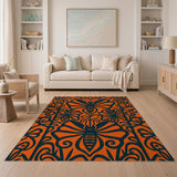 Vibrant Orange Bee Floral Silhouette Rug