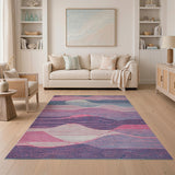 Abstract Wavy Pink Blue Area Rug