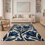 Navy Blue Lily Floral Area Rug