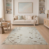 Vintage Beige Vine Leaf Area Rug