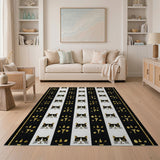 Whimsical Black Cat Gold Foil Stripe Area Rug