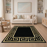 Gold Greek Key Border Black Area Rug