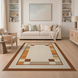 Geometric Tan Brown Border Area Rug