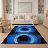 Modern Blue Concentric Circles Area Rug