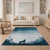 Howling Wolf Silhouette Mountain Area Rug