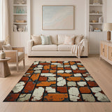 Distressed Orange Brick Tile Area Rug