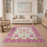 Pink Yellow Floral Vintage Area Rug