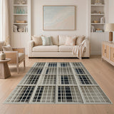 Modern Black White Grid Facade Area Rug