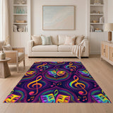 Neon Theater Masks Musical Notes Area Rug
