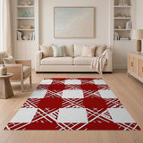 Bold Red White Checkered Geometric Area Rug