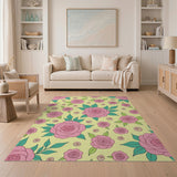 Pink Roses Floral Pattern Area Rug
