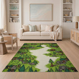 Whimsical Woodland Forest Rug with Cabin Wildlife