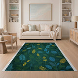 Green Emerald Green Botanical Leaf Area Rug