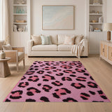 Boho Chic Pink Hot Pink Leopard Print Shag Area Rug