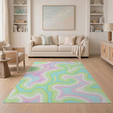 Swirling Teal Green Pink Abstract Area Rug