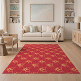 Vibrant Red Geometric Starburst Area Rug