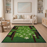 Green Woodland Paw Prints Area Rug