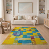 Vibrant Yellow-Teal Geometric Abstract Area Rug