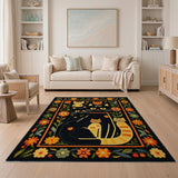 Black Cat Mama Kittens Floral Area Rug